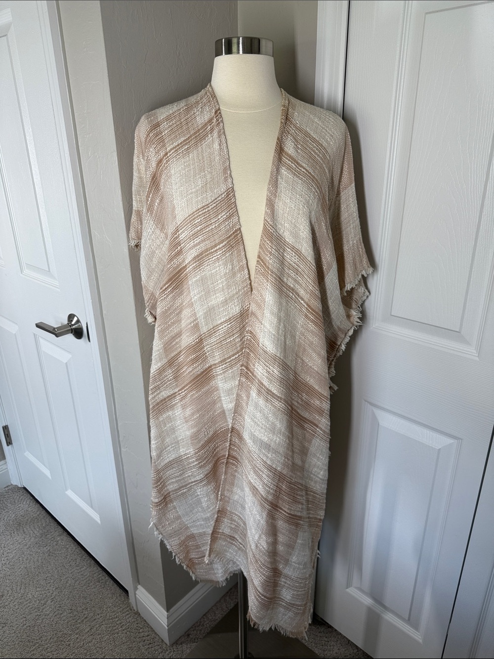 Free People Beige and Cream Striped Shawl kimono style top